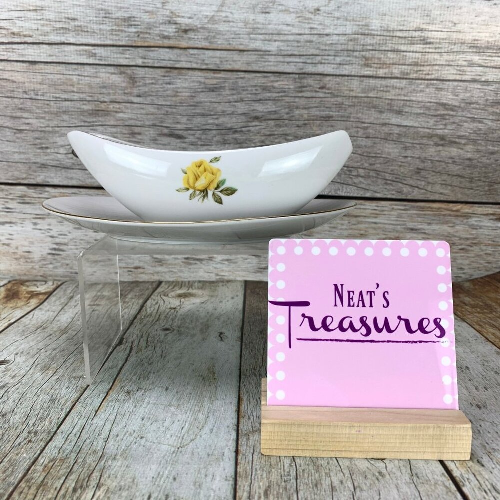 MCM Sango Fine China DAWN Yellow Rose Gold Trim Gravy Sauce Boat Underplate